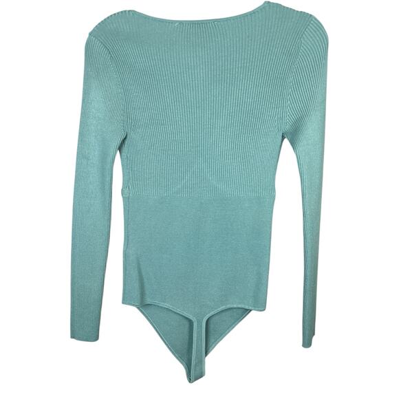 Abercrombie & Fitch Teal V Neck Long Sleeve Fitted Ribbed Bodysuit Size M - Picture 2 of 5